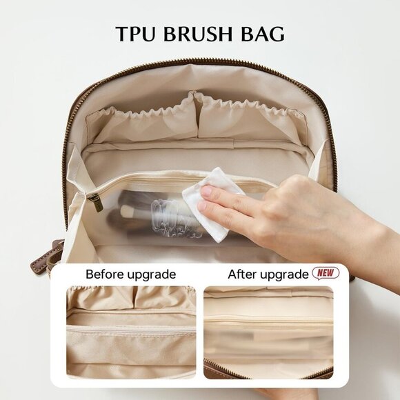 Women IB-Brown Large Capacity Cosmetic Travel Makeup Waterproof Portable Bag - Picture 3 of 7